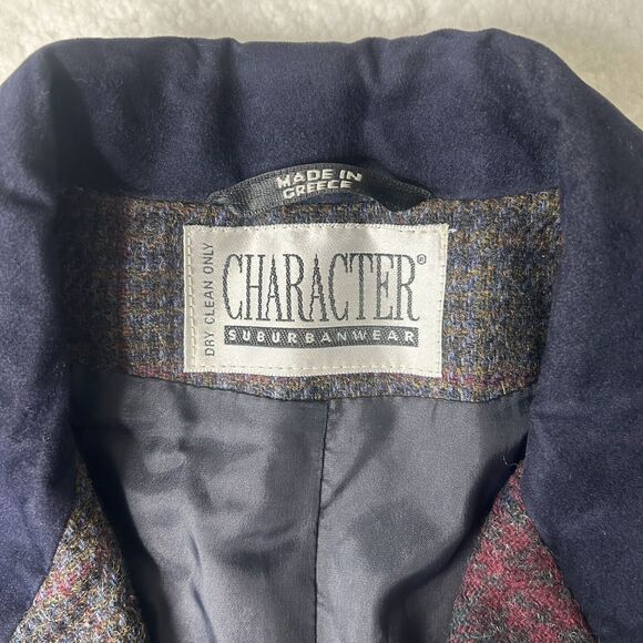 Character Suburban Wear Women’s 12 Wool Color Block Zip Blazer Plaid Blue - Picture 3 of 11